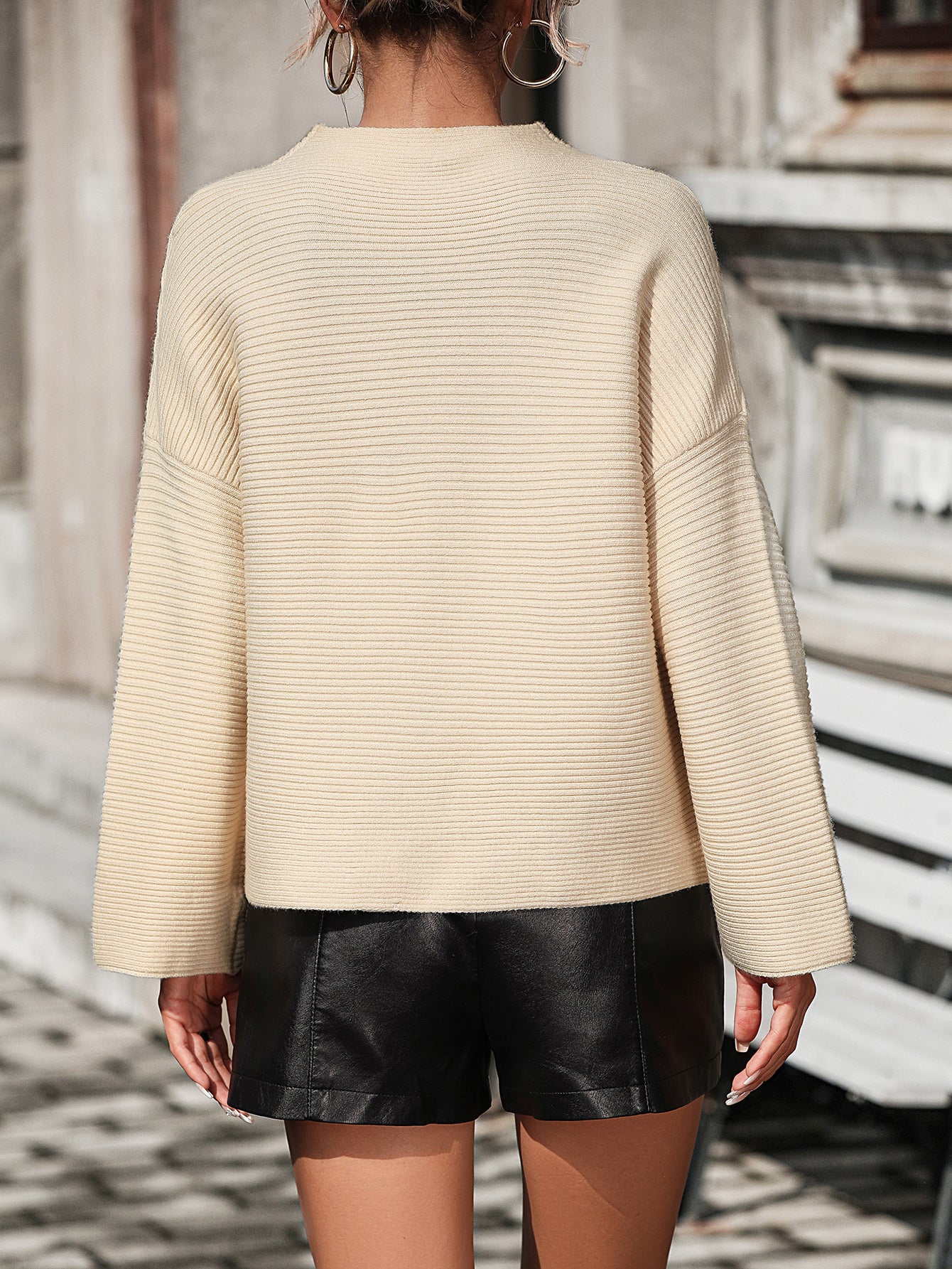 Elouise Knit Oversized Pullover Sweater - Beige - Image 3