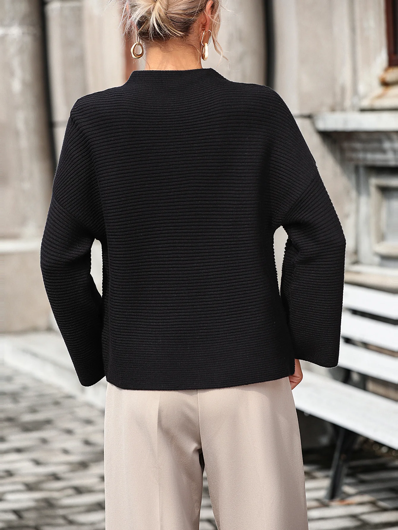 Elouise Knit Oversized Pullover Sweater - Black - Image 3