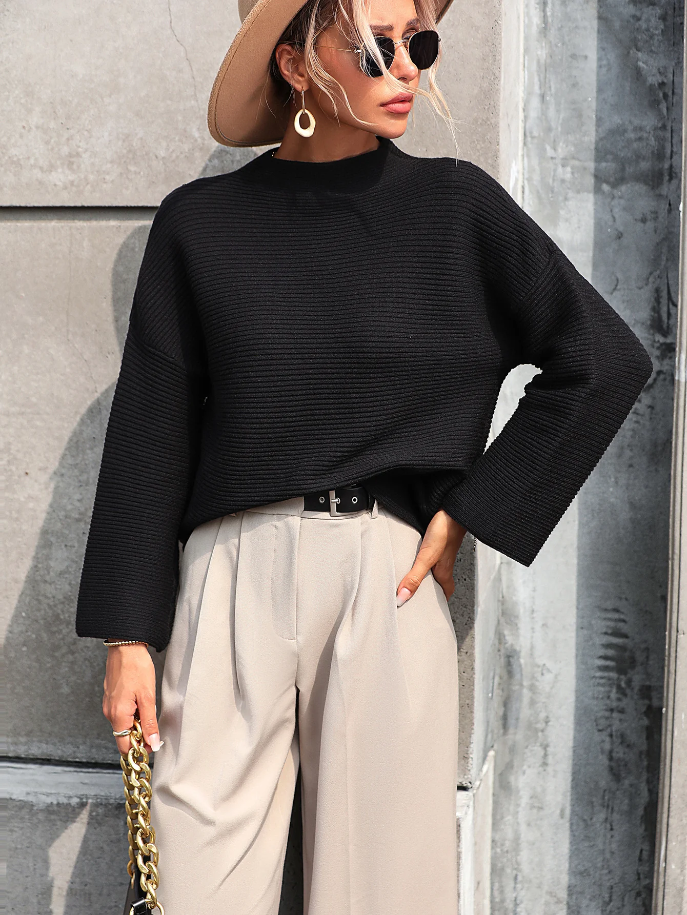 Elouise Knit Oversized Pullover Sweater - Black - Image 6