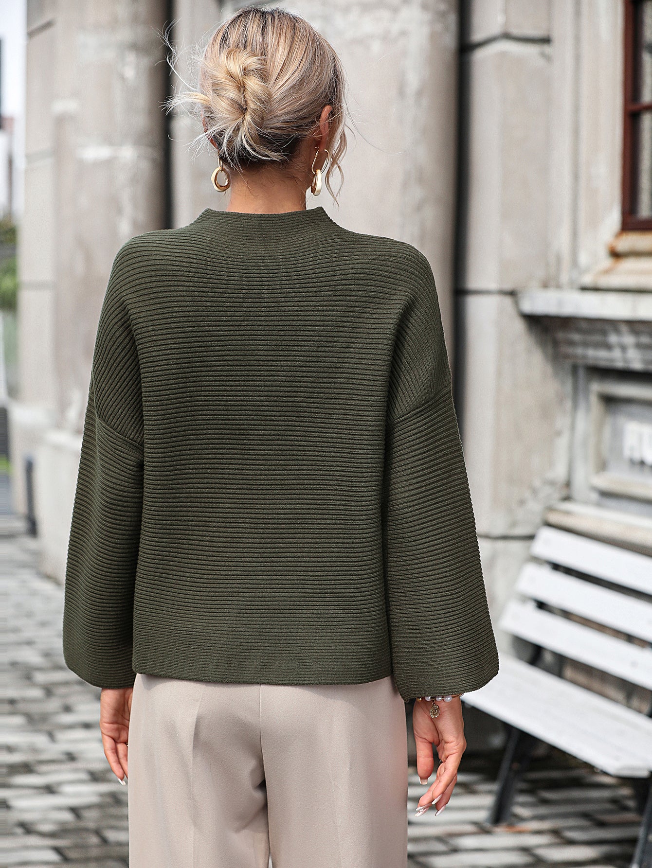 Elouise Knit Oversized Pullover Sweater - Olive - Image 4