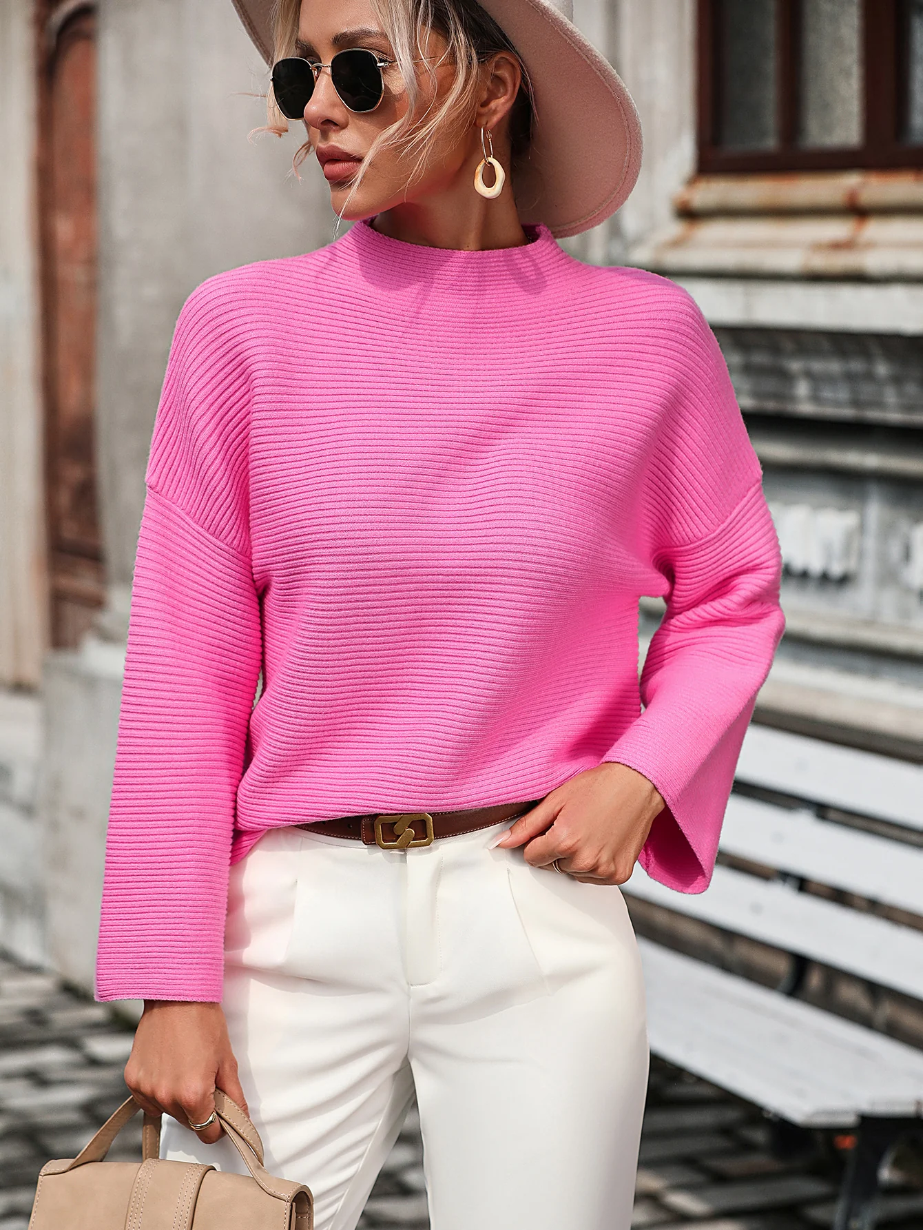 Elouise Knit Oversized Pullover Sweater - Pink - Image 6