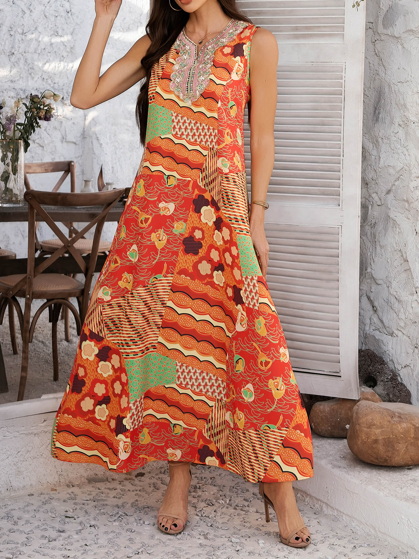 Emelia Floral Print Boho Maxi Dress - orange - Image 2
