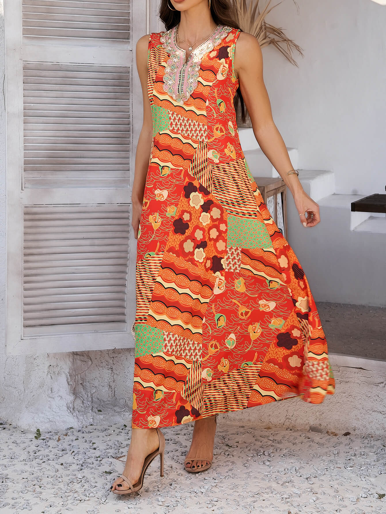 Emelia Floral Print Boho Maxi Dress - orange - Image 3