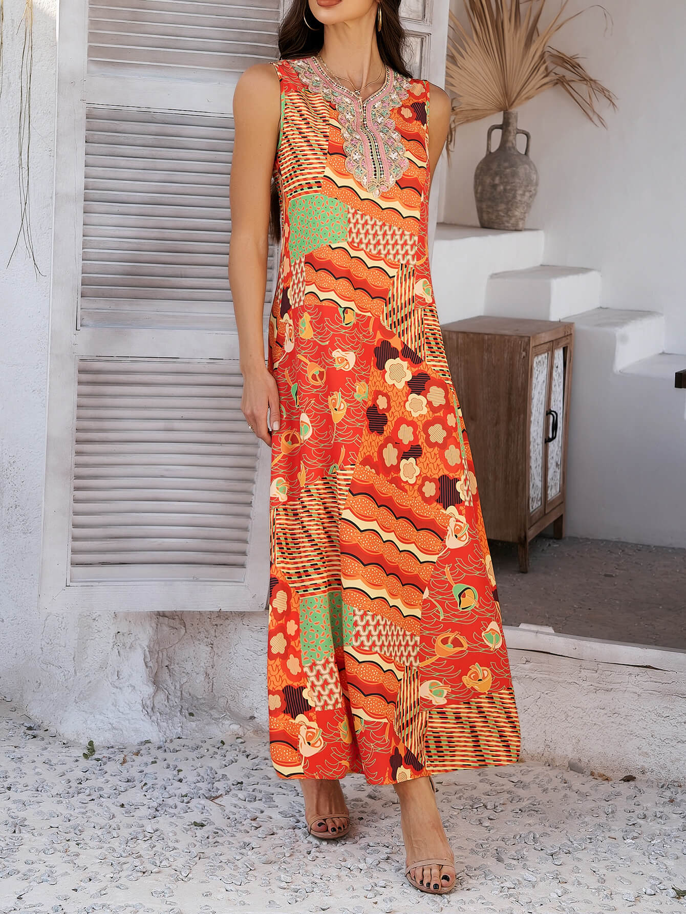 Emelia Floral Print Boho Maxi Dress - orange - Image 4