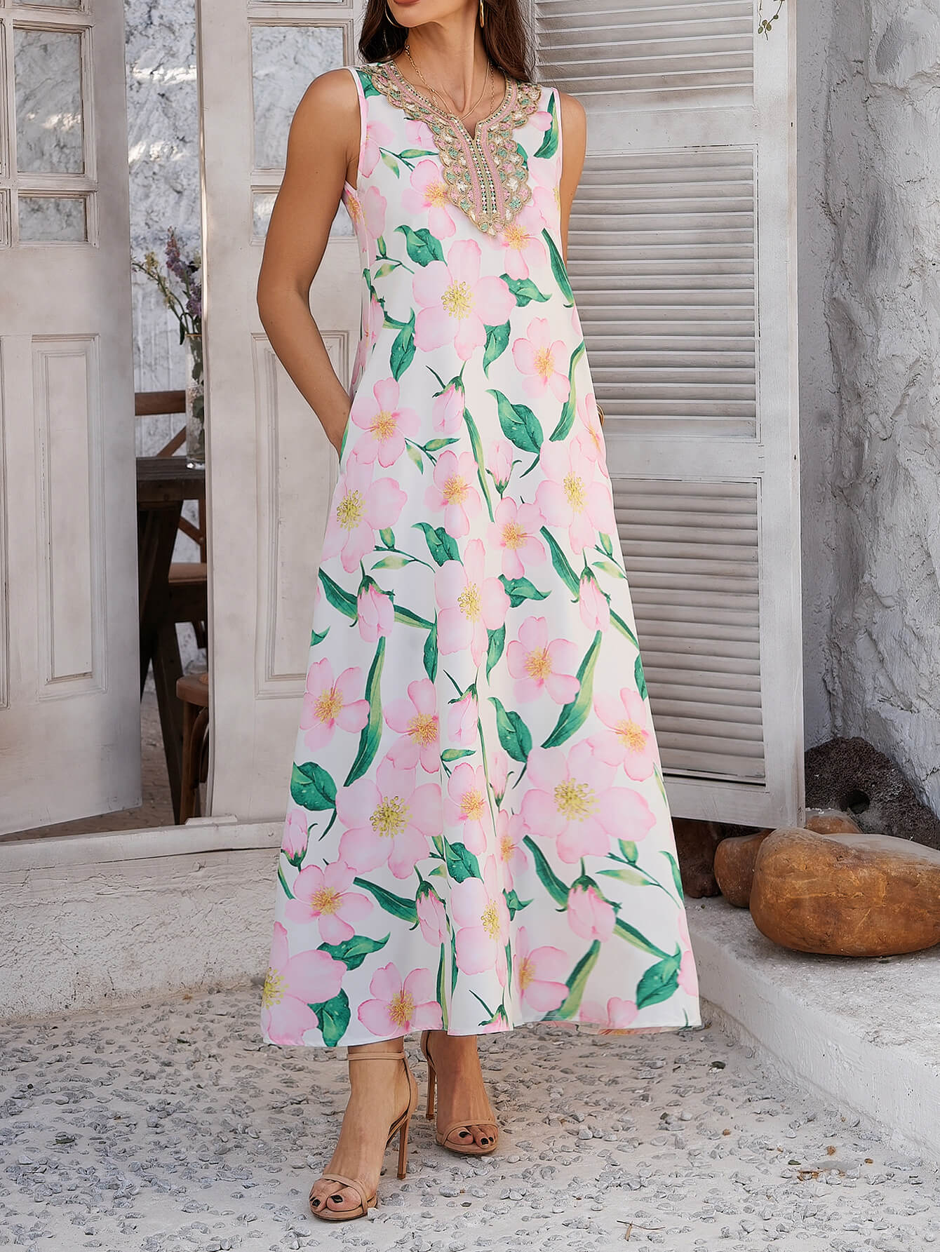 Emelia Floral Print Boho Maxi Dress - pink - Image 4