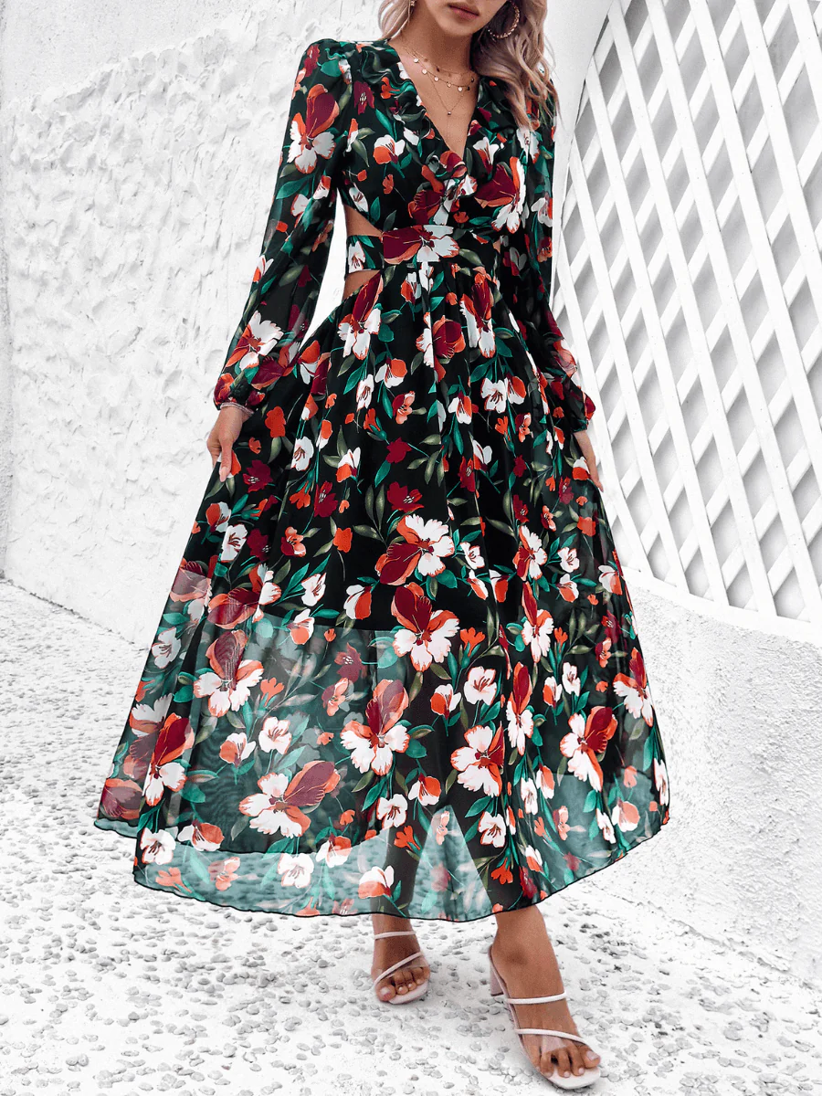Emery Paisley Chiffon Maxi Dress - Black - Image 2