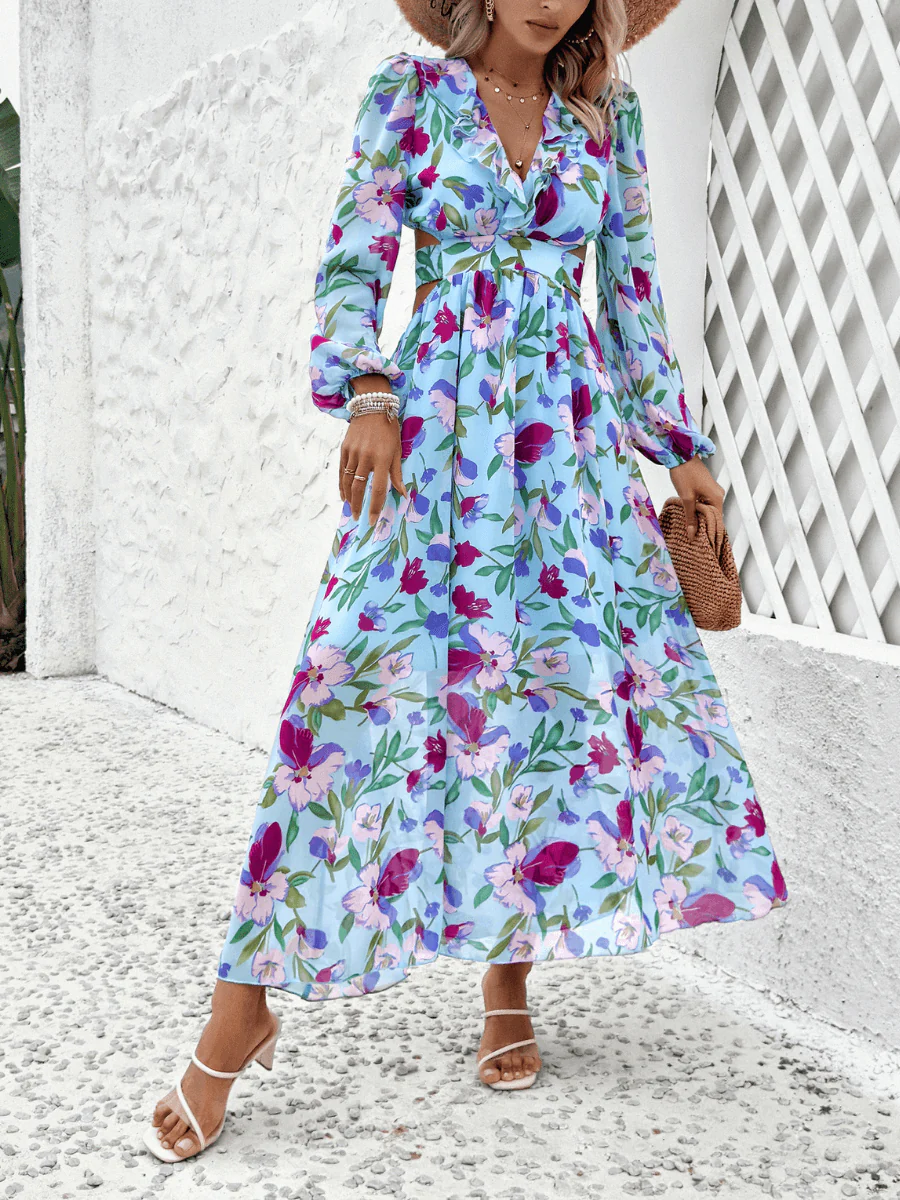 Emery Paisley Chiffon Maxi Dress - Blue - Image 4