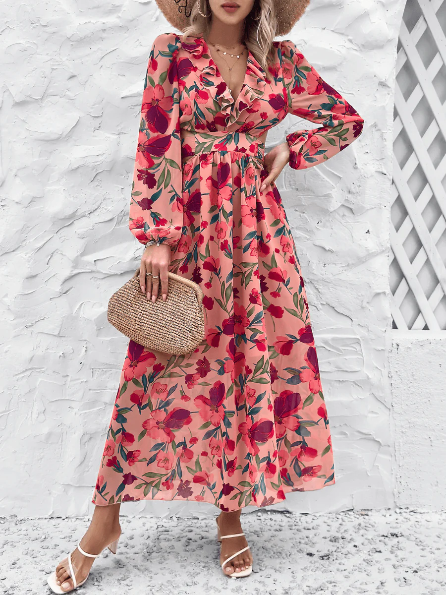 Emery Paisley Chiffon Maxi Dress - Red - Image 4