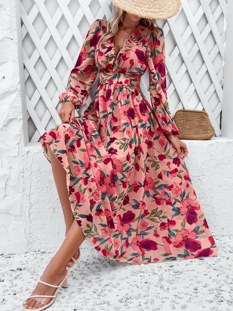 Emery Paisley Chiffon Maxi Dress - Red - Image 5
