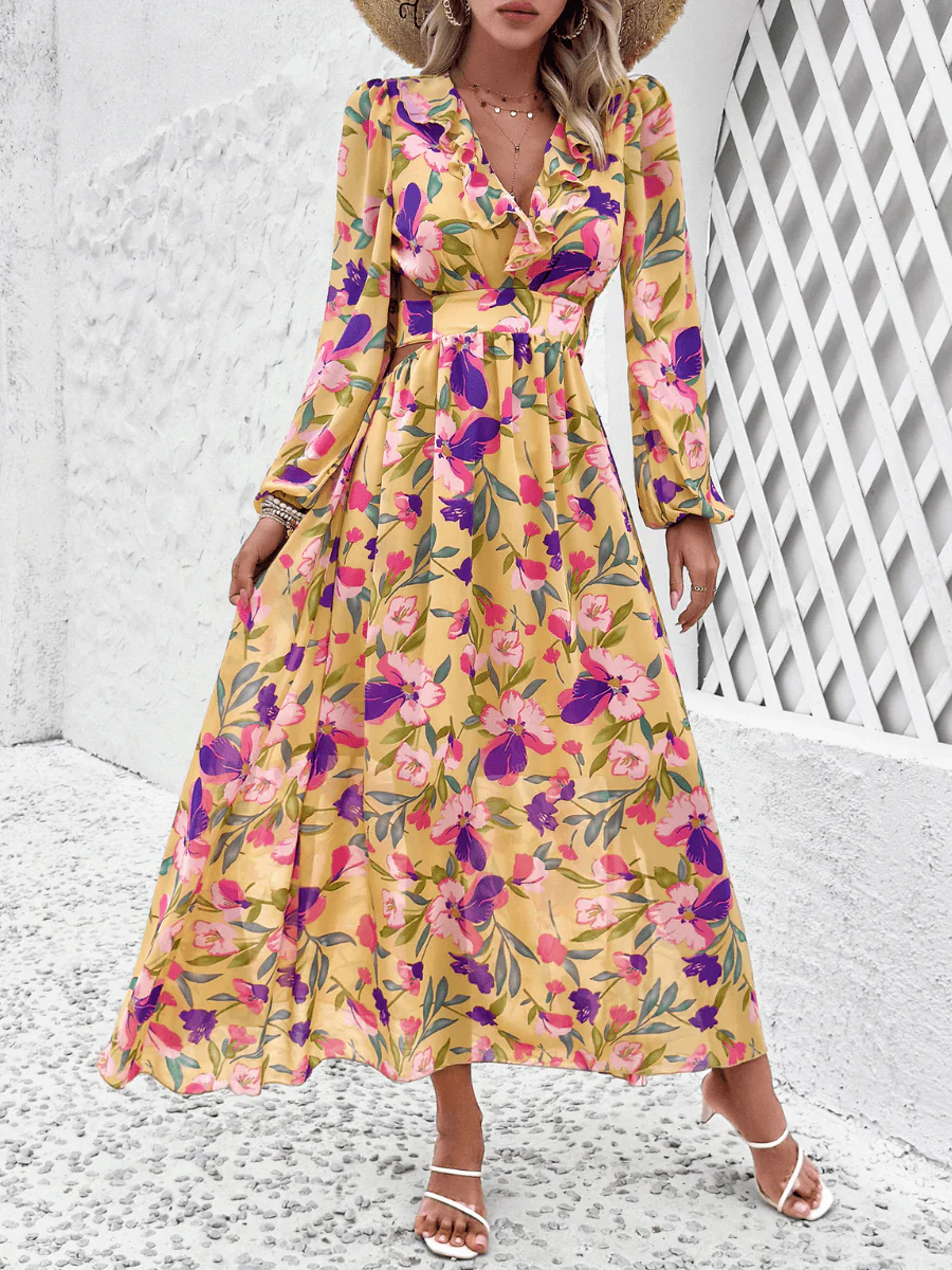 Emery Paisley Chiffon Maxi Dress - Yellow - Image 2