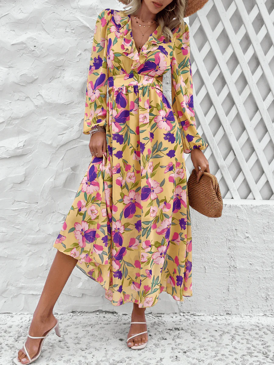 Emery Paisley Chiffon Maxi Dress - Yellow - Image 4