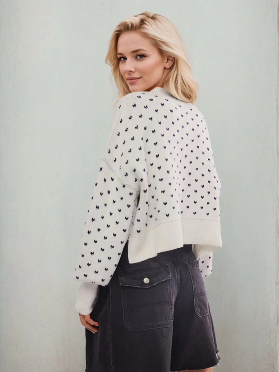 Emmie Crewneck Bow Spot Knit Sweater - Image 12