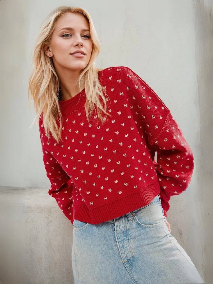 Emmie Crewneck Bow Spot Knit Sweater - Image 2