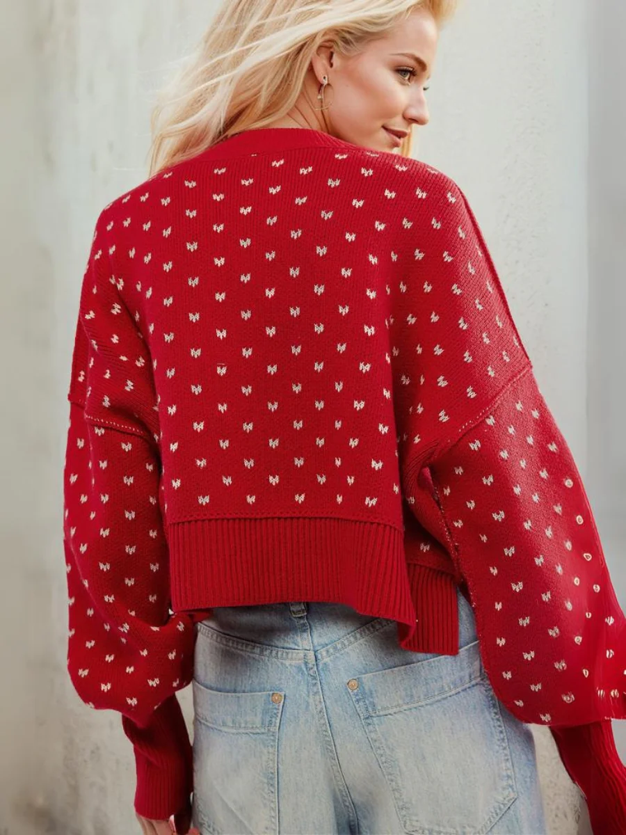 Emmie Crewneck Bow Spot Knit Sweater - Image 3