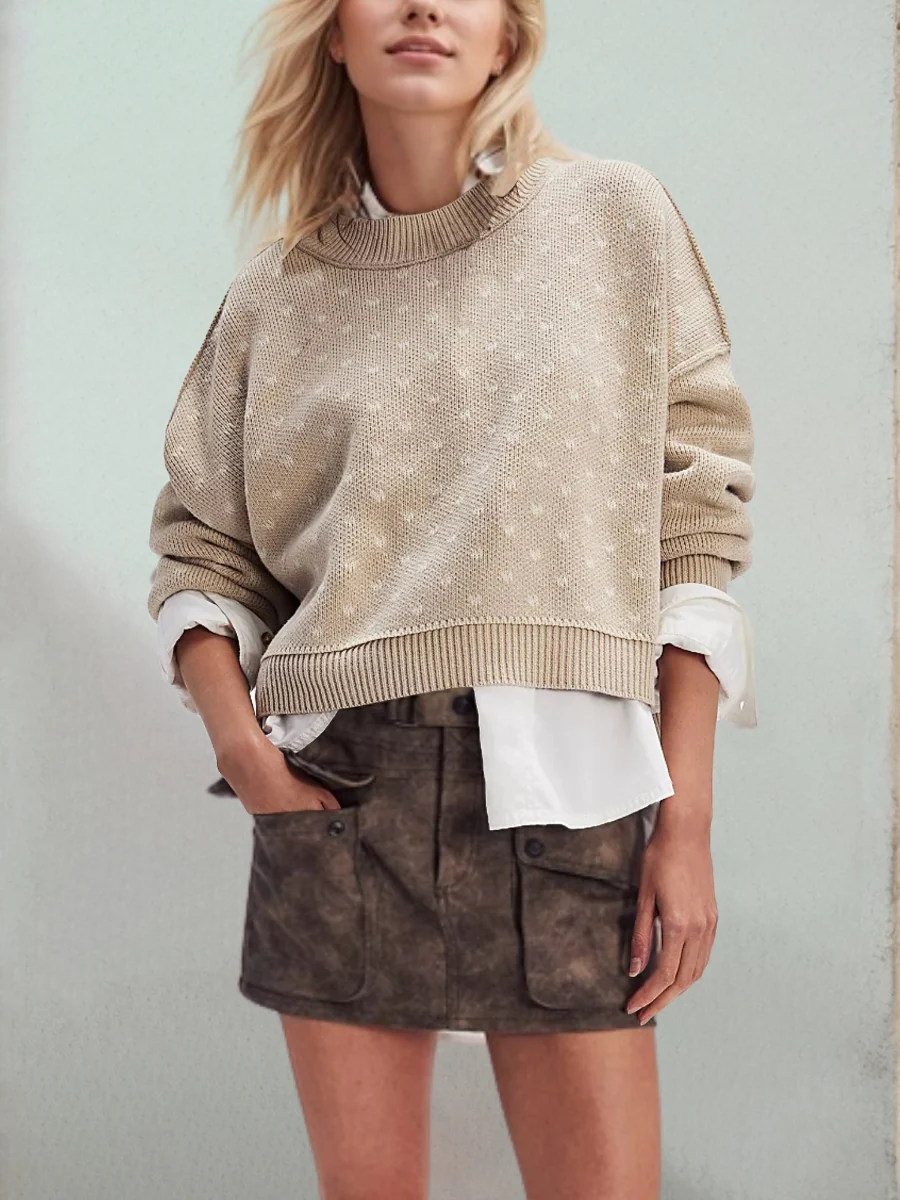 Emmie Crewneck Bow Spot Knit Sweater - Image 5