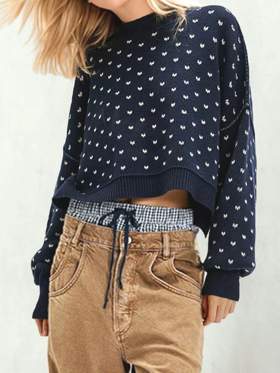 Emmie Crewneck Bow Spot Knit Sweater - Image 8