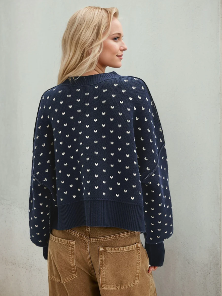 Emmie Crewneck Bow Spot Knit Sweater - Image 9