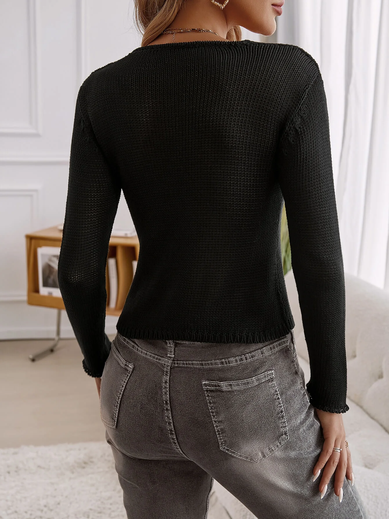Emogen Long Sleeve Open Front Top - black - Image 6
