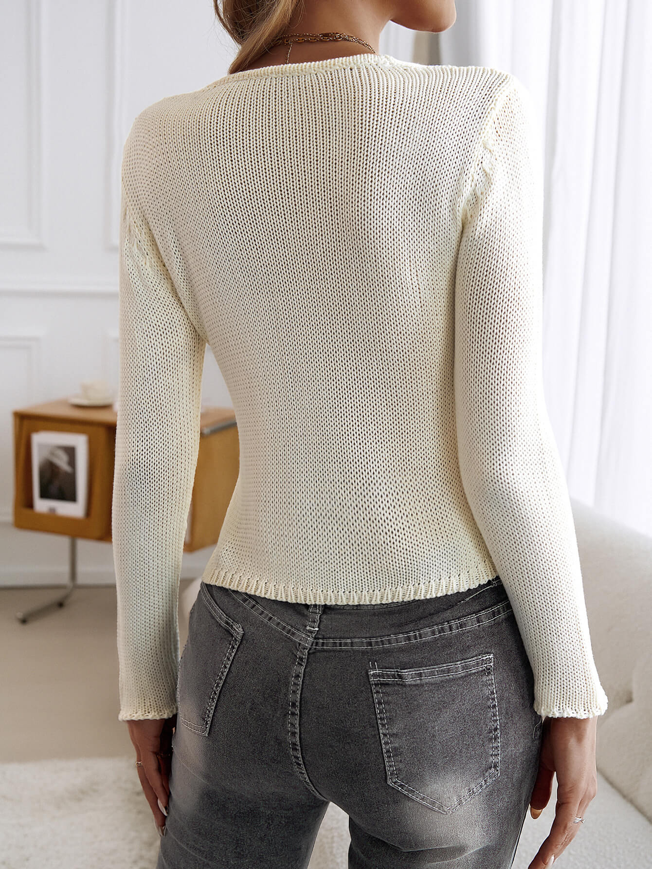Emogen Long Sleeve Open Front Top - cream - Image 6
