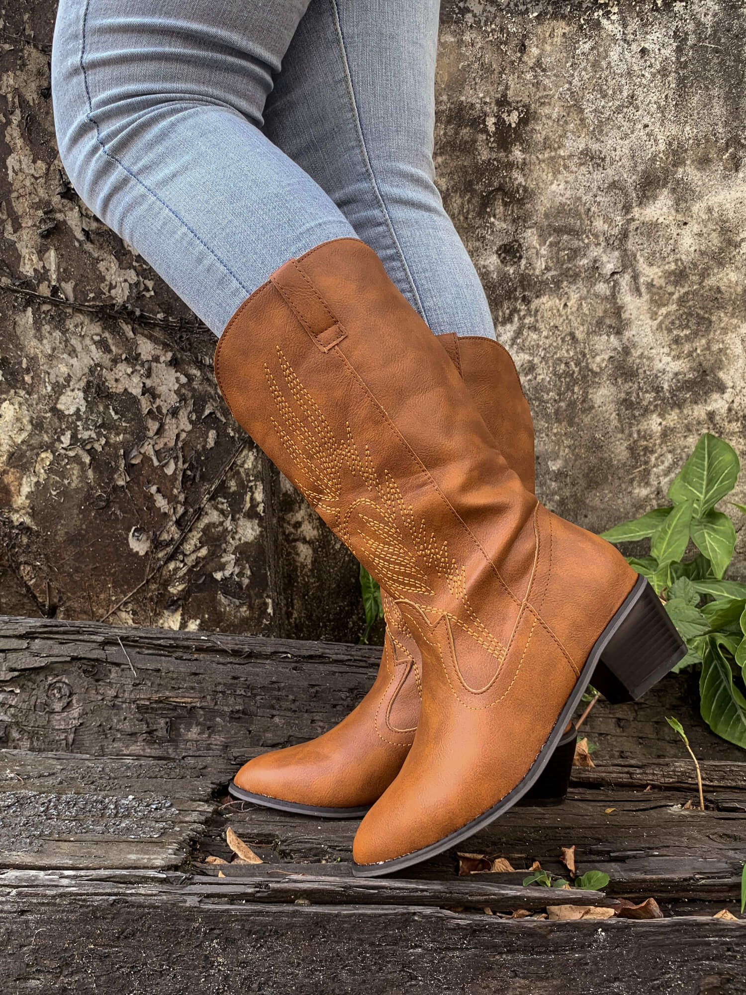 En Bloom | Vinny Wing Embroidered Western Knee Boots - Brown - Image 5