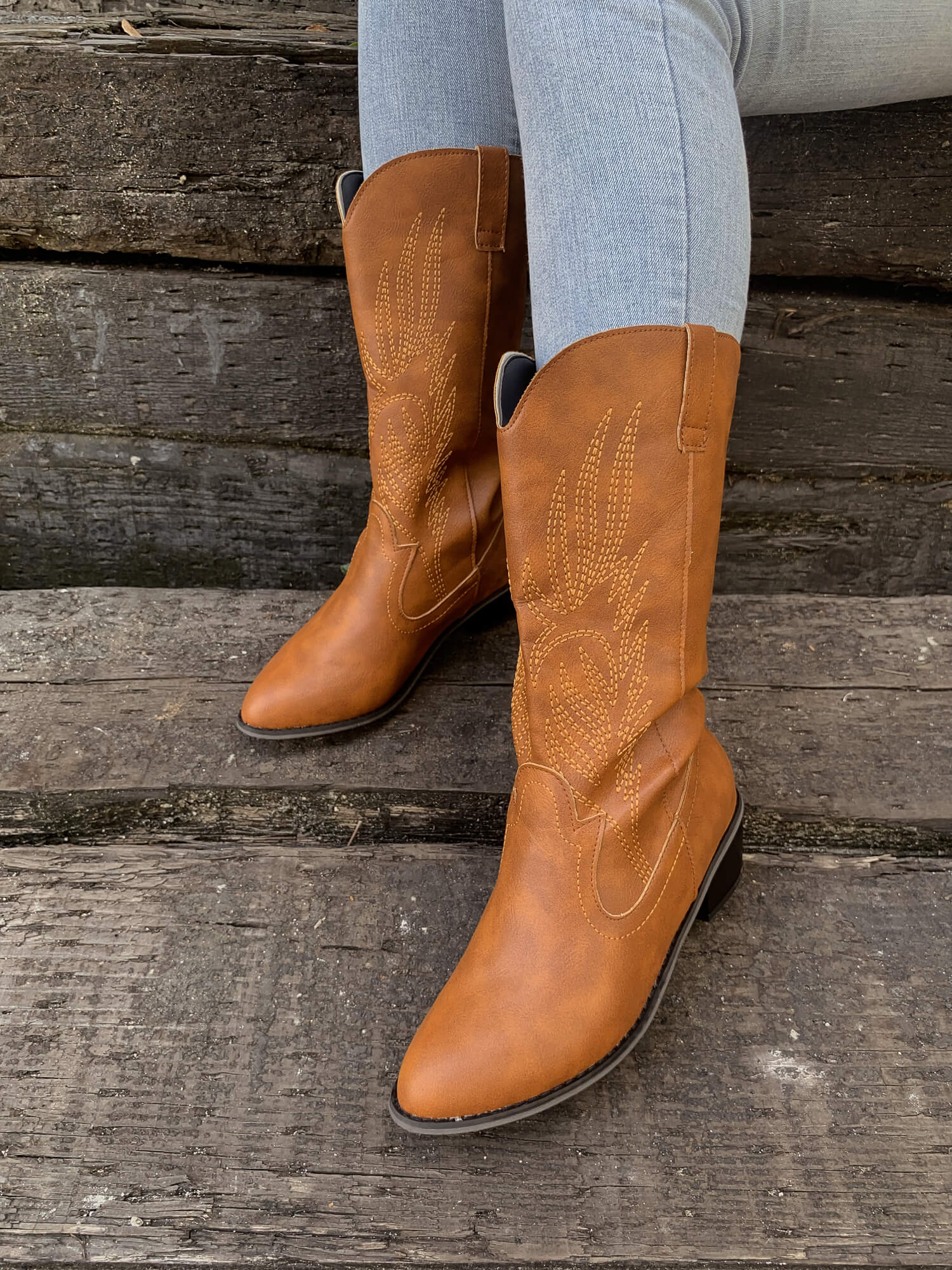 En Bloom | Vinny Wing Embroidered Western Knee Boots - Brown - Image 7