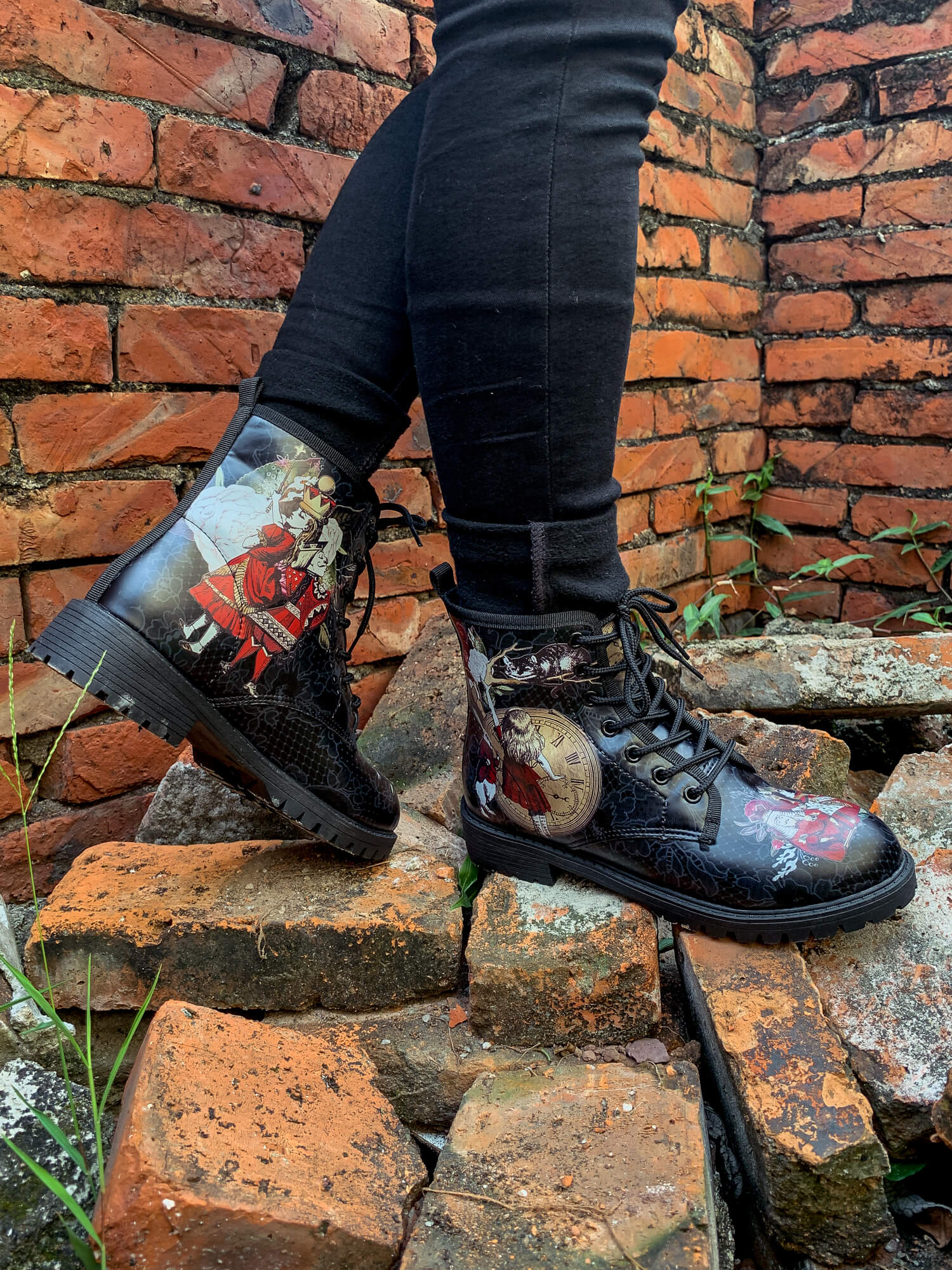 En Bloom | Fairy Tale Princess Lace-Up Ankle Flat Combat Boots - Black - Image 6