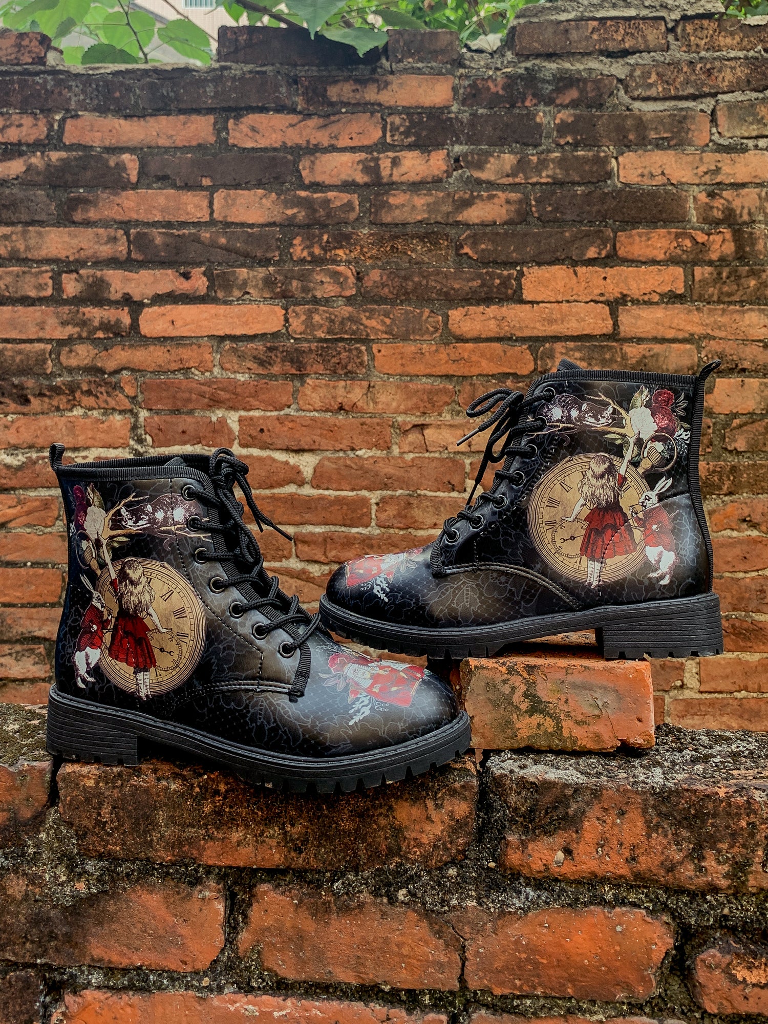 En Bloom | Fairy Tale Princess Lace-Up Ankle Flat Combat Boots - Black - Image 7