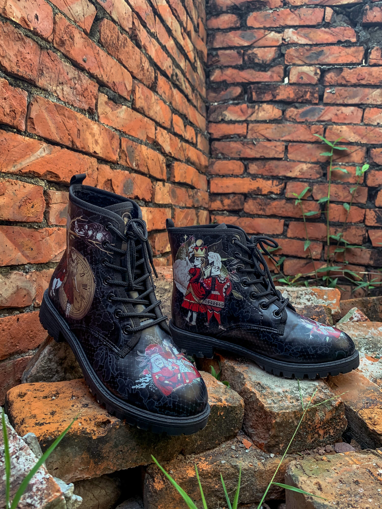 En Bloom | Fairy Tale Princess Lace-Up Ankle Flat Combat Boots - Black - Image 8
