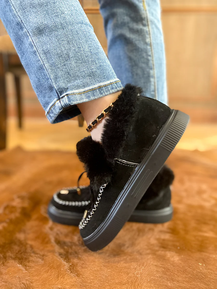 En Bloom | Faux-Fur Anklet Yana Moccasin - black - Image 3