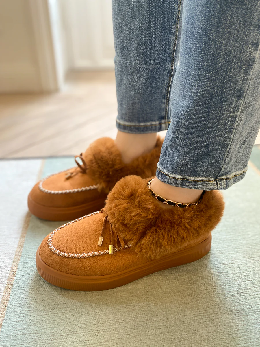 En Bloom | Faux-Fur Anklet Yana Moccasin - chestnut - Image 3