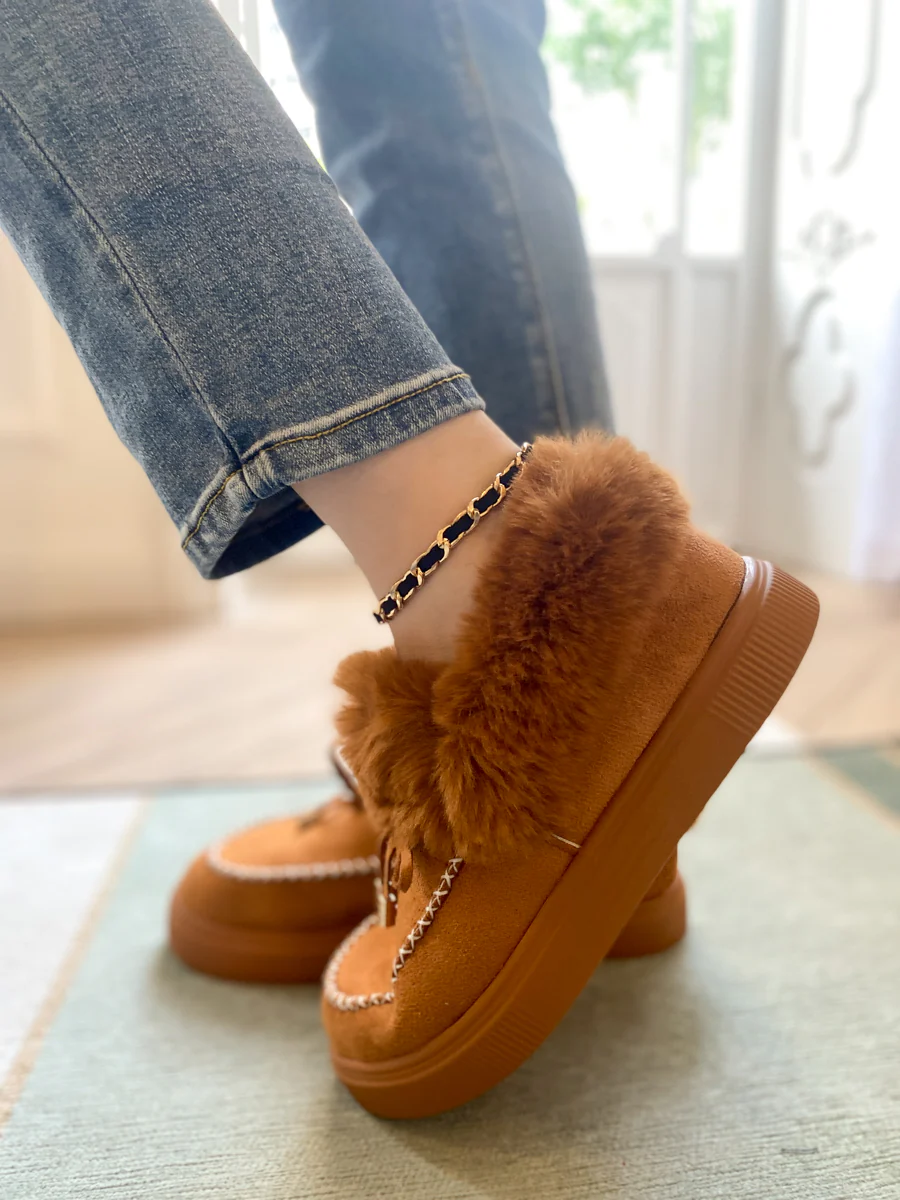 En Bloom | Faux-Fur Anklet Yana Moccasin - chestnut - Image 5