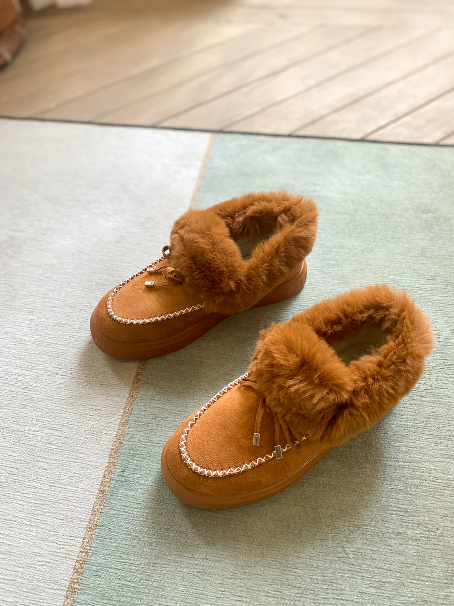 En Bloom | Faux-Fur Anklet Yana Moccasin - chestnut - Image 6
