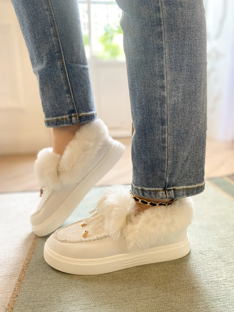En Bloom | Faux-Fur Anklet Yana Moccasin - white - Image 3