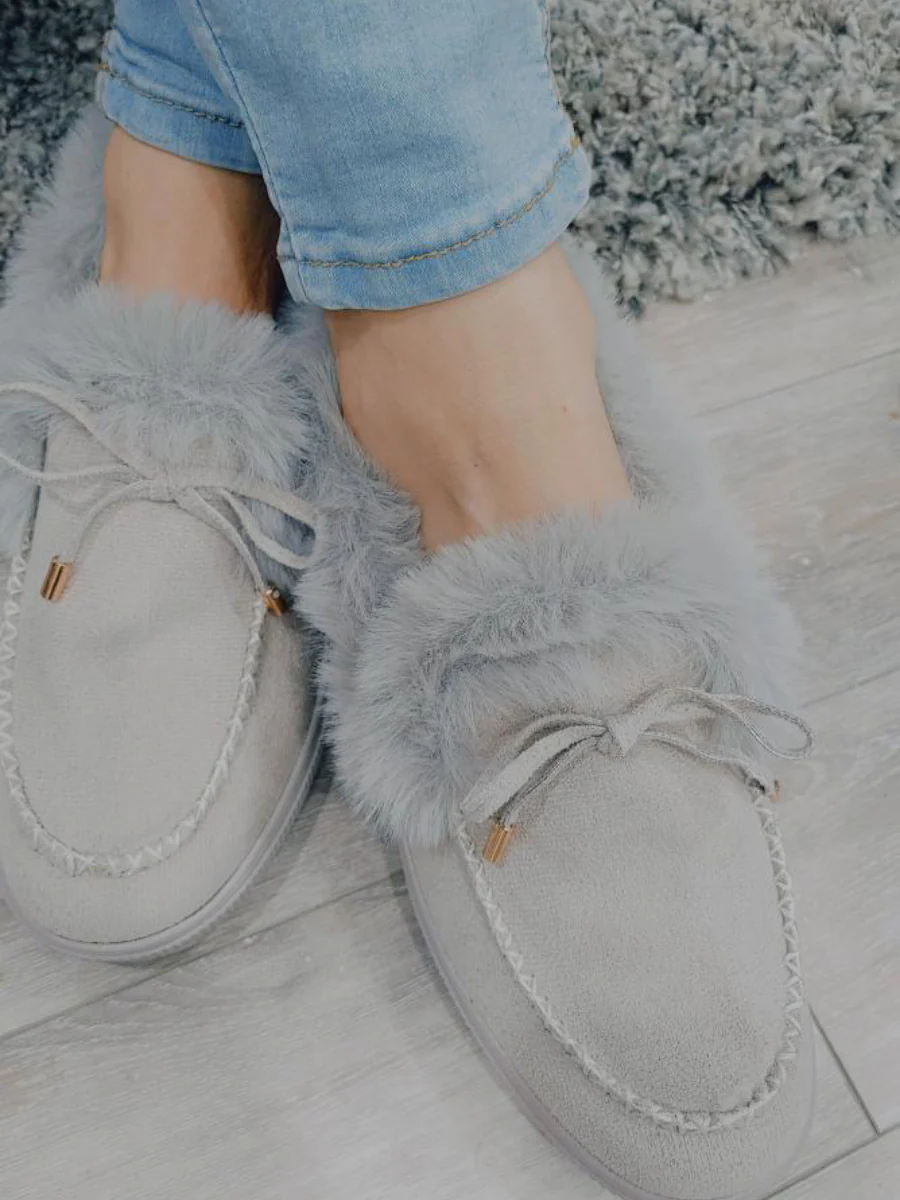 En Bloom | Grey Faux-Fur Anklet Yana Moccasin - Image 2