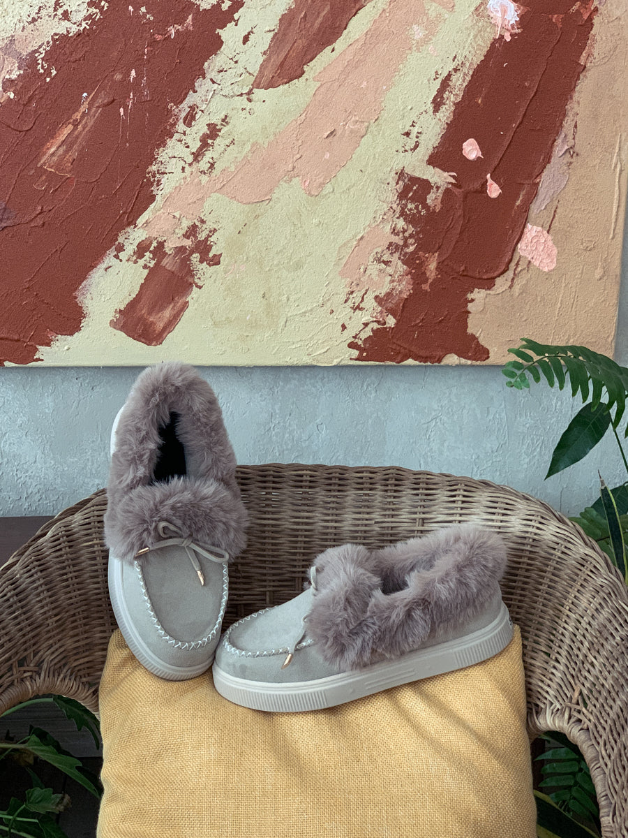 En Bloom | Grey Faux-Fur Anklet Yana Moccasin - Image 7