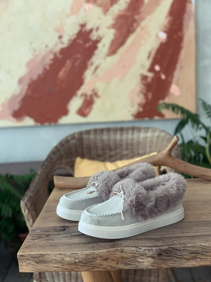 En Bloom | Grey Faux-Fur Anklet Yana Moccasin - Image 8