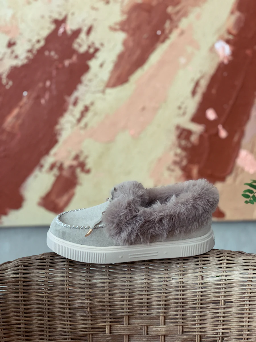 En Bloom | Grey Faux-Fur Anklet Yana Moccasin - Image 9
