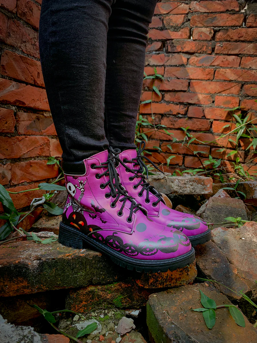 En Bloom | Halloween Theme Purple Combat Boot - Image 2