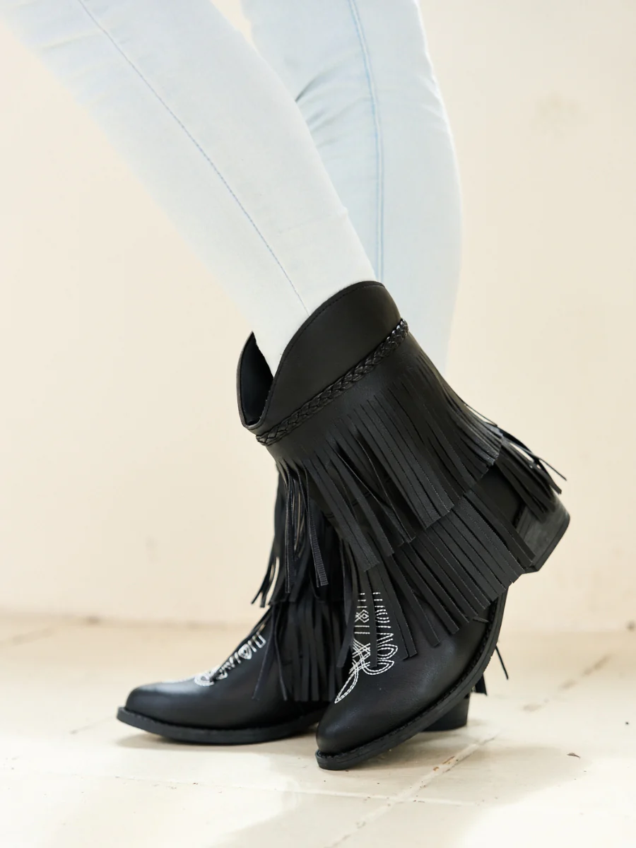 En Bloom | Jelena Fringe Western Cowboy Boots - Black - Image 2