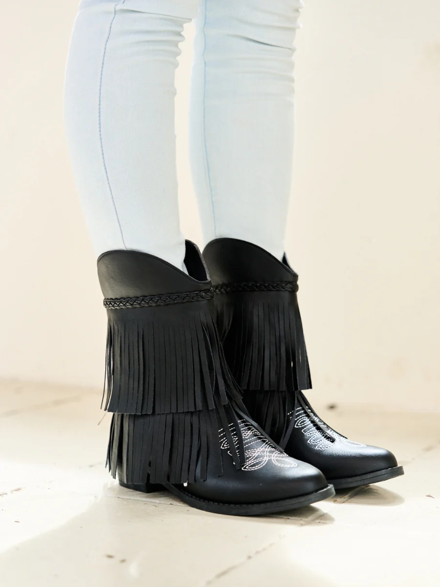 En Bloom | Jelena Fringe Western Cowboy Boots - Black - Image 4