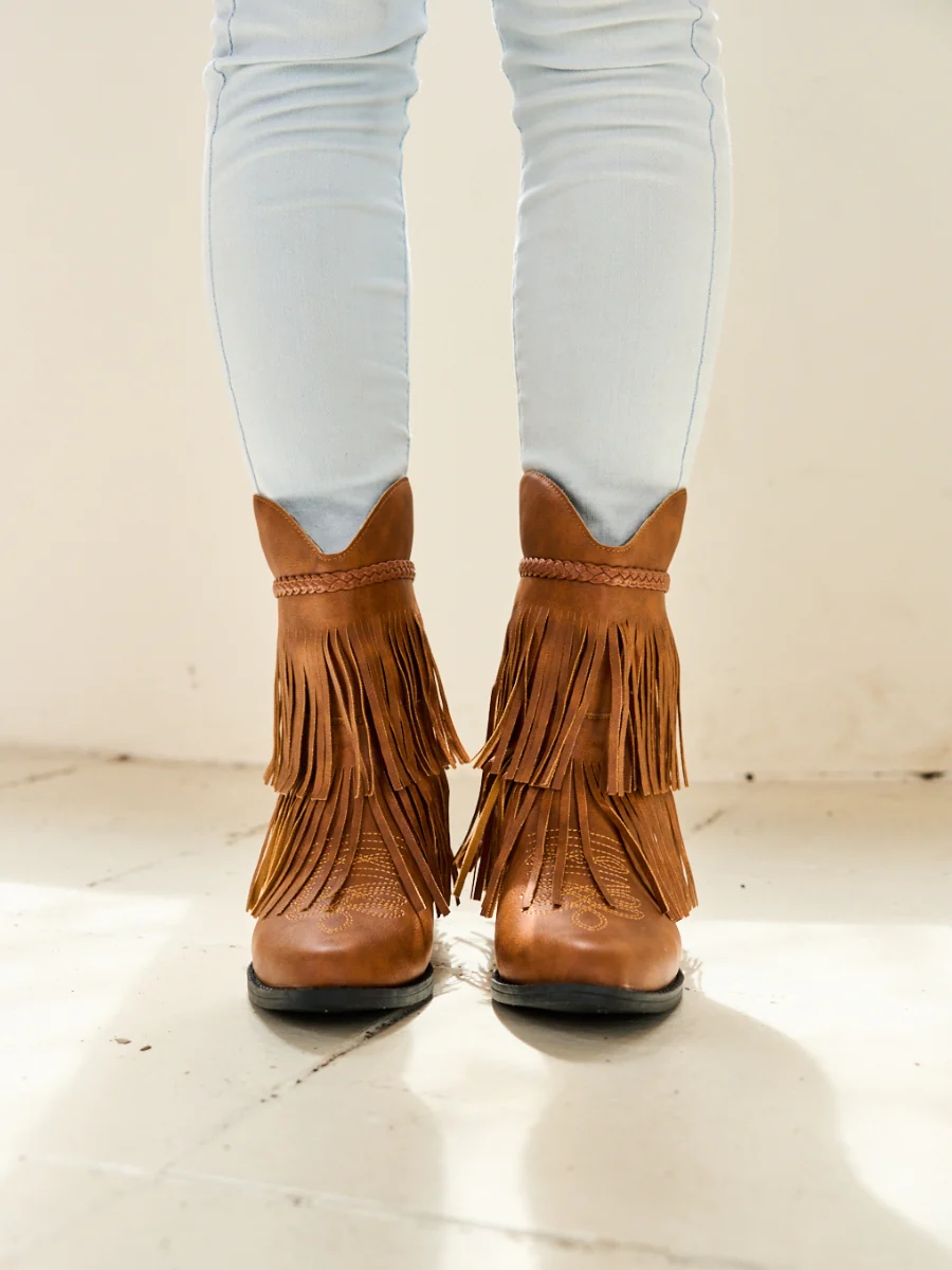 En Bloom | Jelena Fringe Western Cowboy Boots - Brown - Image 2