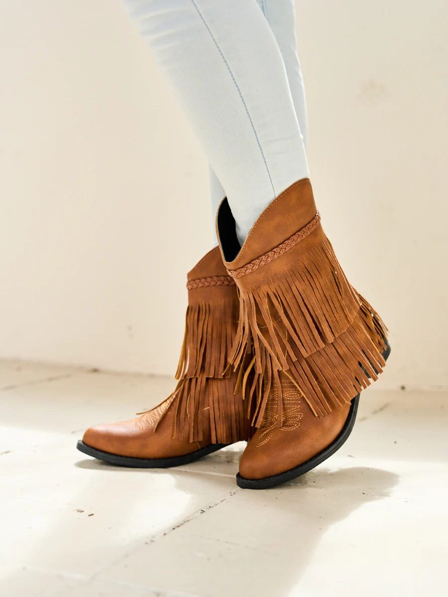 En Bloom | Jelena Fringe Western Cowboy Boots - Brown - Image 3