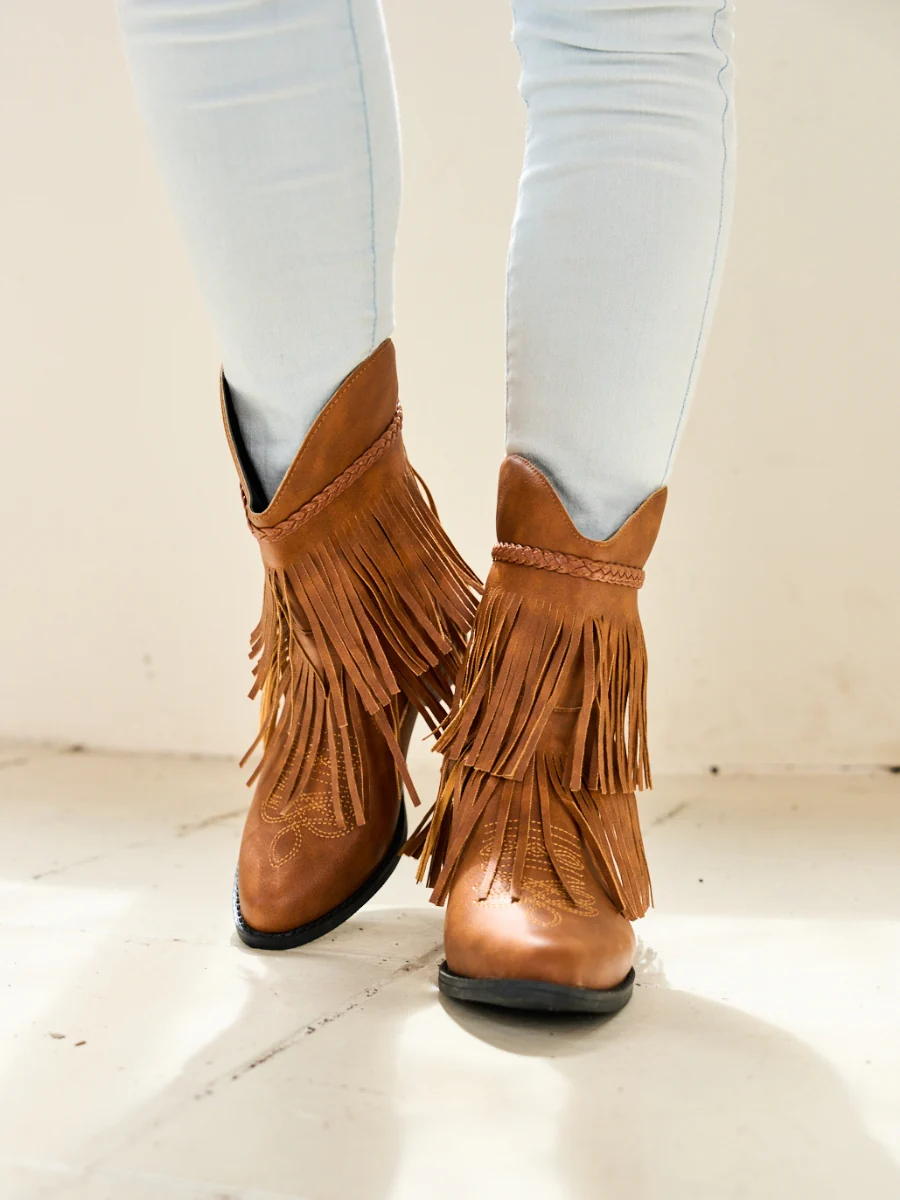 En Bloom | Jelena Fringe Western Cowboy Boots - Brown - Image 4