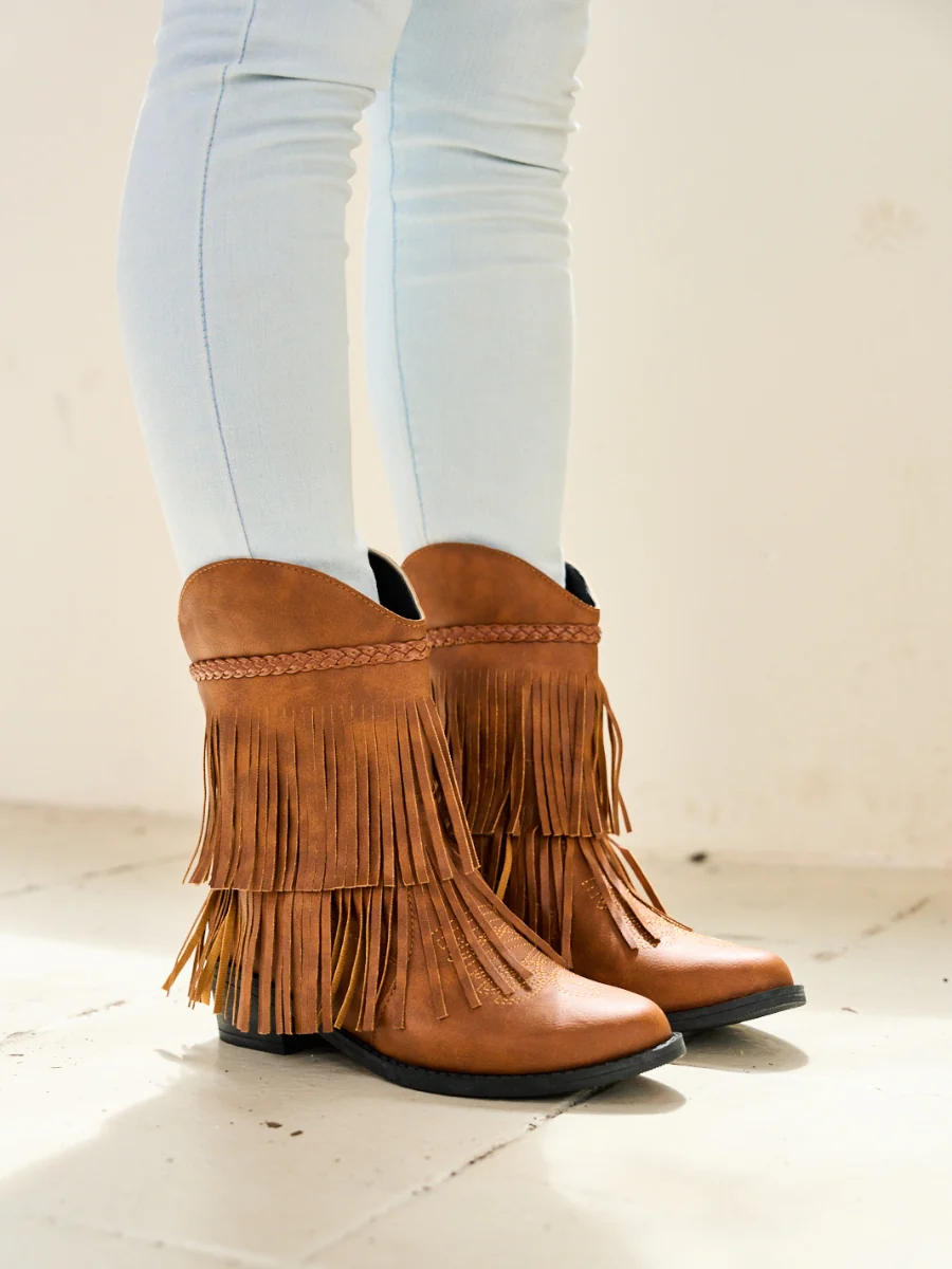 En Bloom | Jelena Fringe Western Cowboy Boots - Brown - Image 5