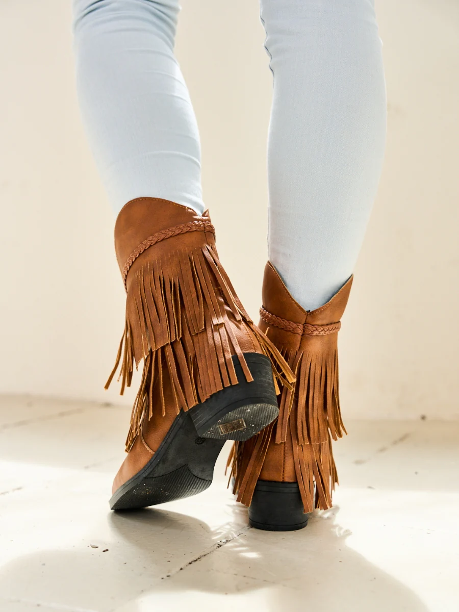 En Bloom | Jelena Fringe Western Cowboy Boots - Brown - Image 6