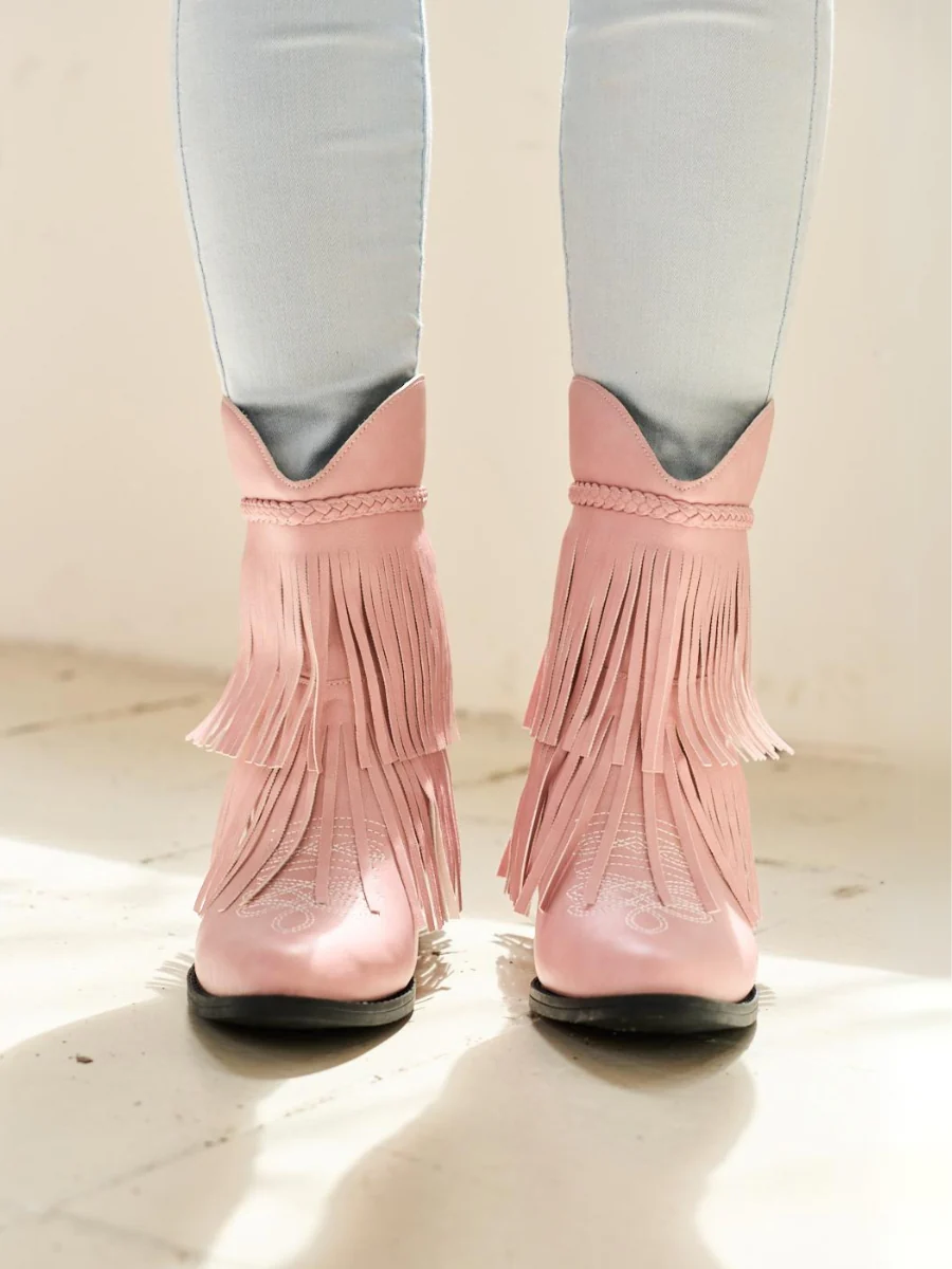 En Bloom | Jelena Fringe Western Cowboy Boots - Pink