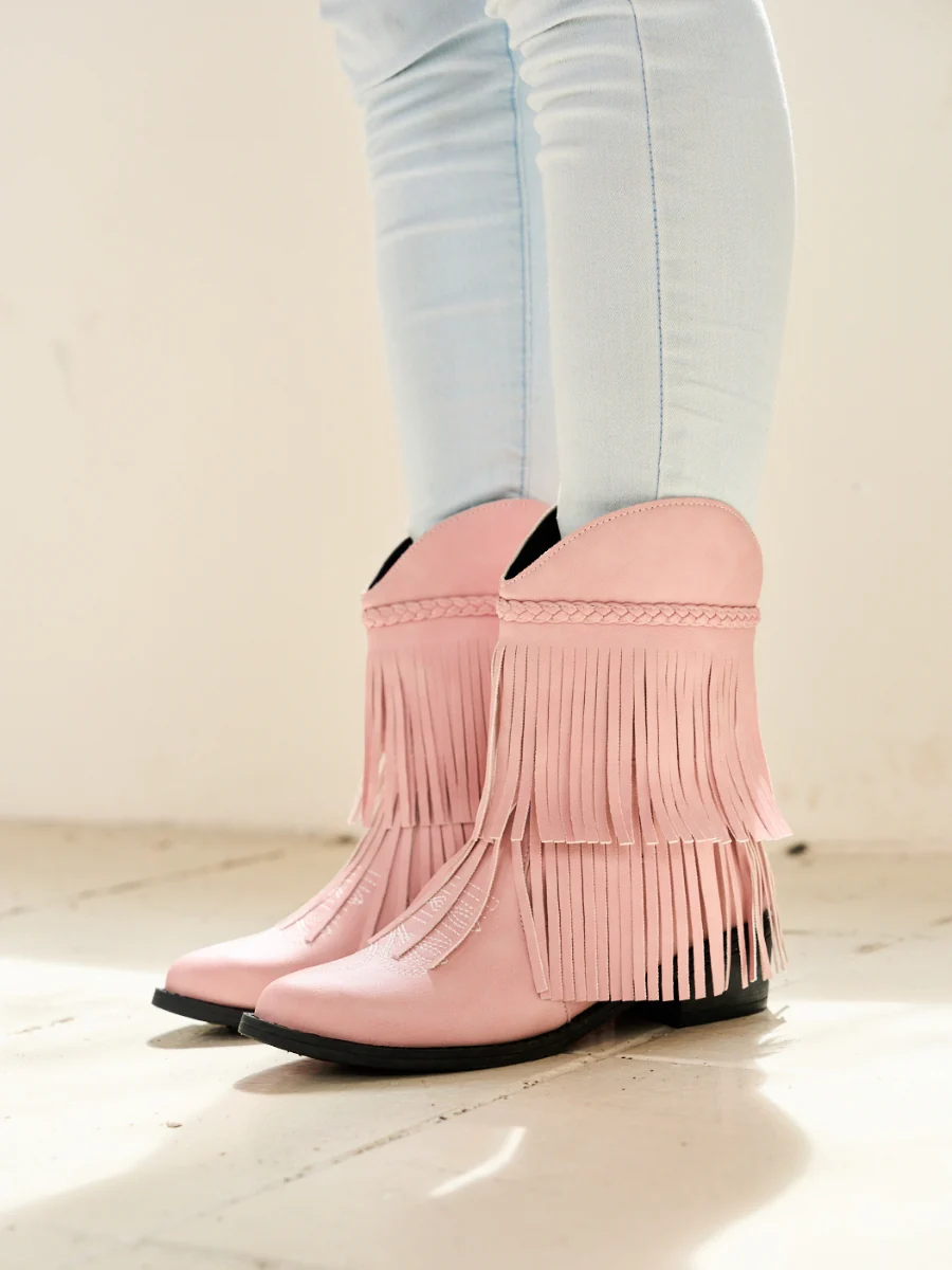 En Bloom | Jelena Fringe Western Cowboy Boots - Pink - Image 2