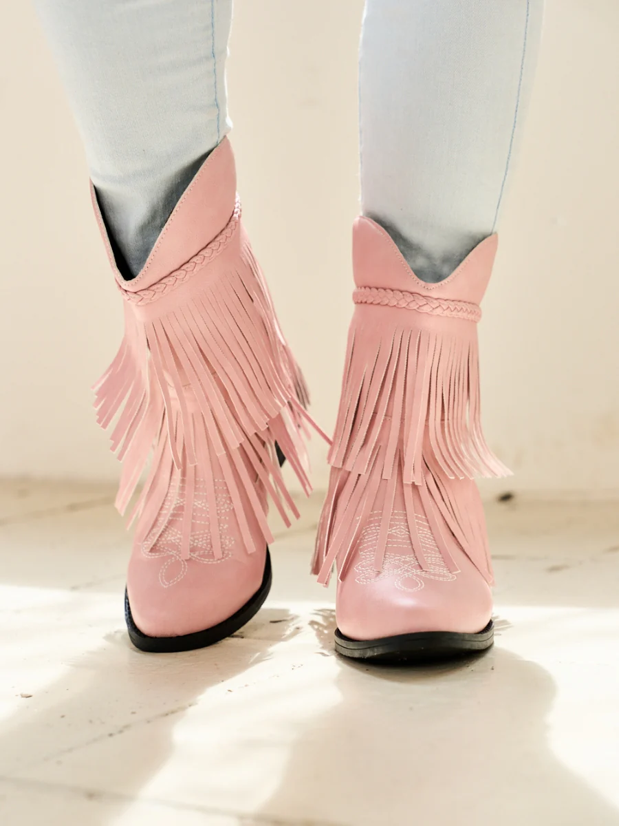 En Bloom | Jelena Fringe Western Cowboy Boots - Pink - Image 3