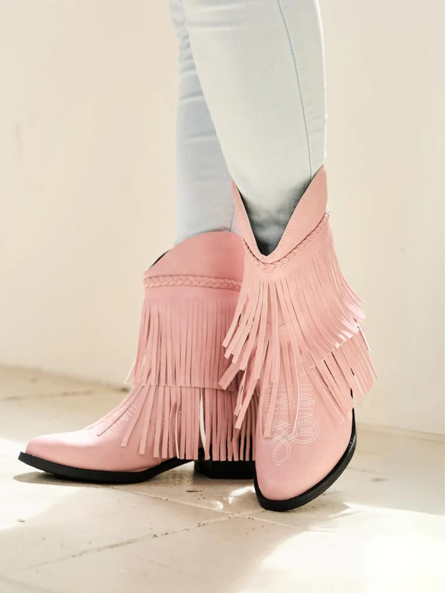En Bloom | Jelena Fringe Western Cowboy Boots - Pink - Image 4