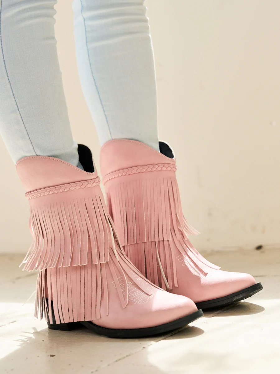 En Bloom | Jelena Fringe Western Cowboy Boots - Pink - Image 5